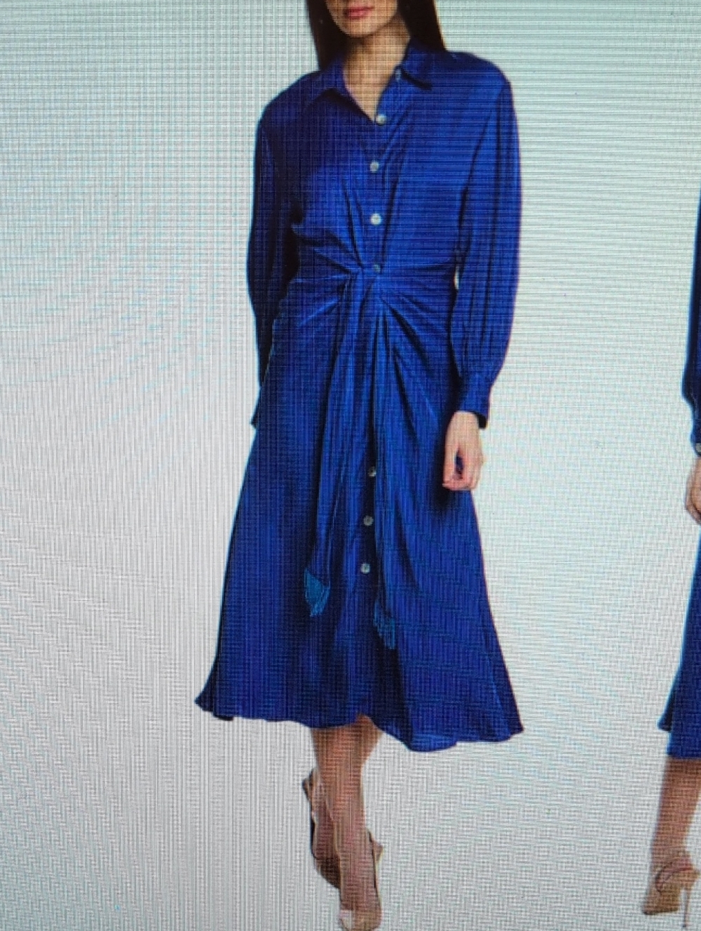 NEW FARM Rio Royal Blue Button-Front Tie-Waist Long Sleeve Dress S
